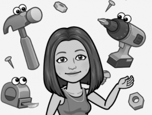 Bitmoji of Instructor with anthromorphized tools